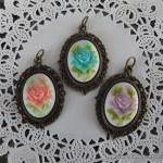 1 - Victorian Rose Cameo Charms (choose Pink, Blue..