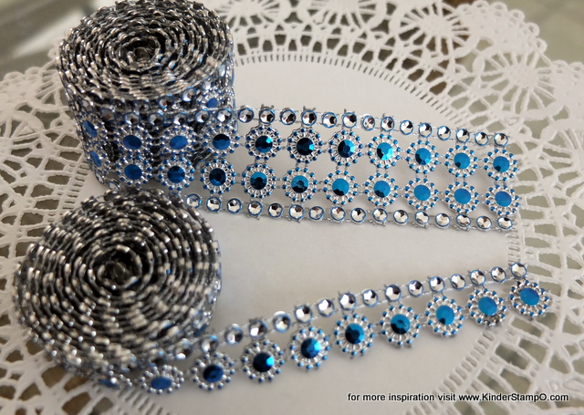 Two yards of faux Rhinestone and Blossom Trim - Turquoise and Diamonds