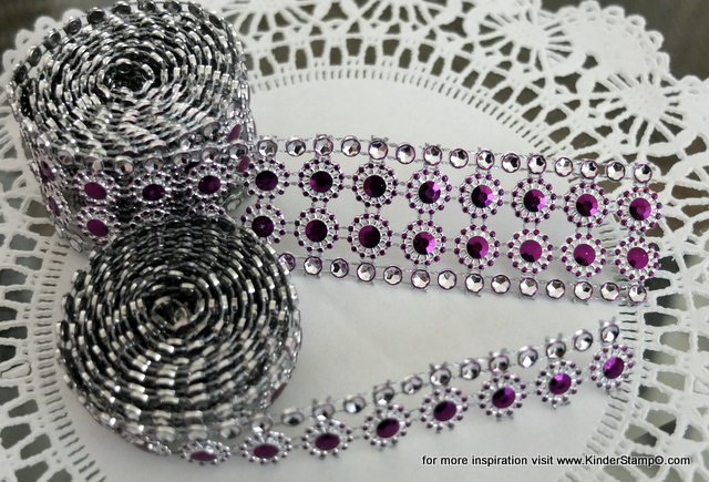 Two Yards Of Faux Rhinestone And Blossom Trim - Purple And Diamonds