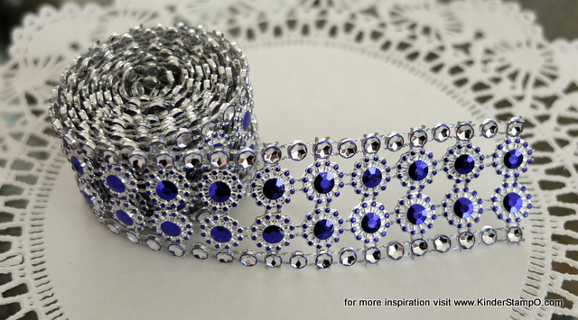 Two Yards Of Faux Rhinestone And Blossom Trim - Blue Violet And Diamonds