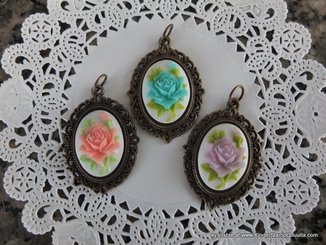 1 - Victorian Rose Cameo Charms (choose Pink, Blue Or Purple)