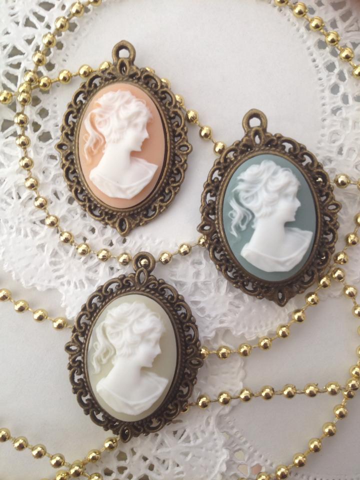 1 - Victorian Lady Cameo Charm (Choose Yellow, Blue or Peach)