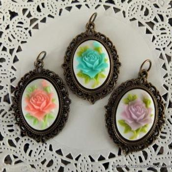 1 - Victorian Rose Cameo Charm (Choose Pink, Blue or Purple)